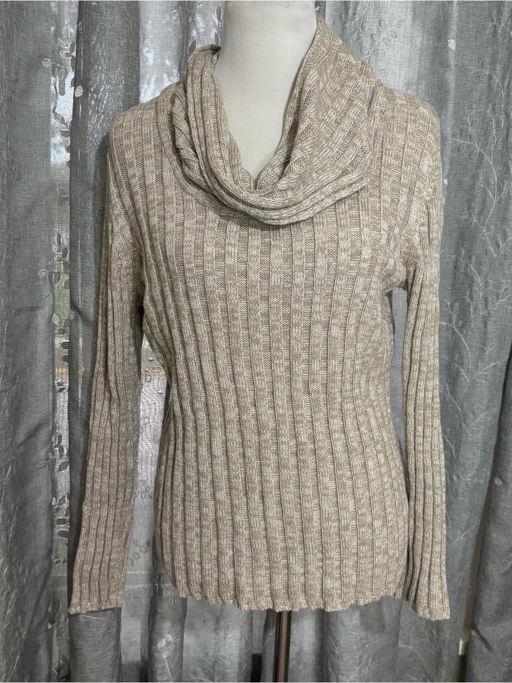 Apt. 9 Ribbed Cowl Neck Sweater - Taupe Marled